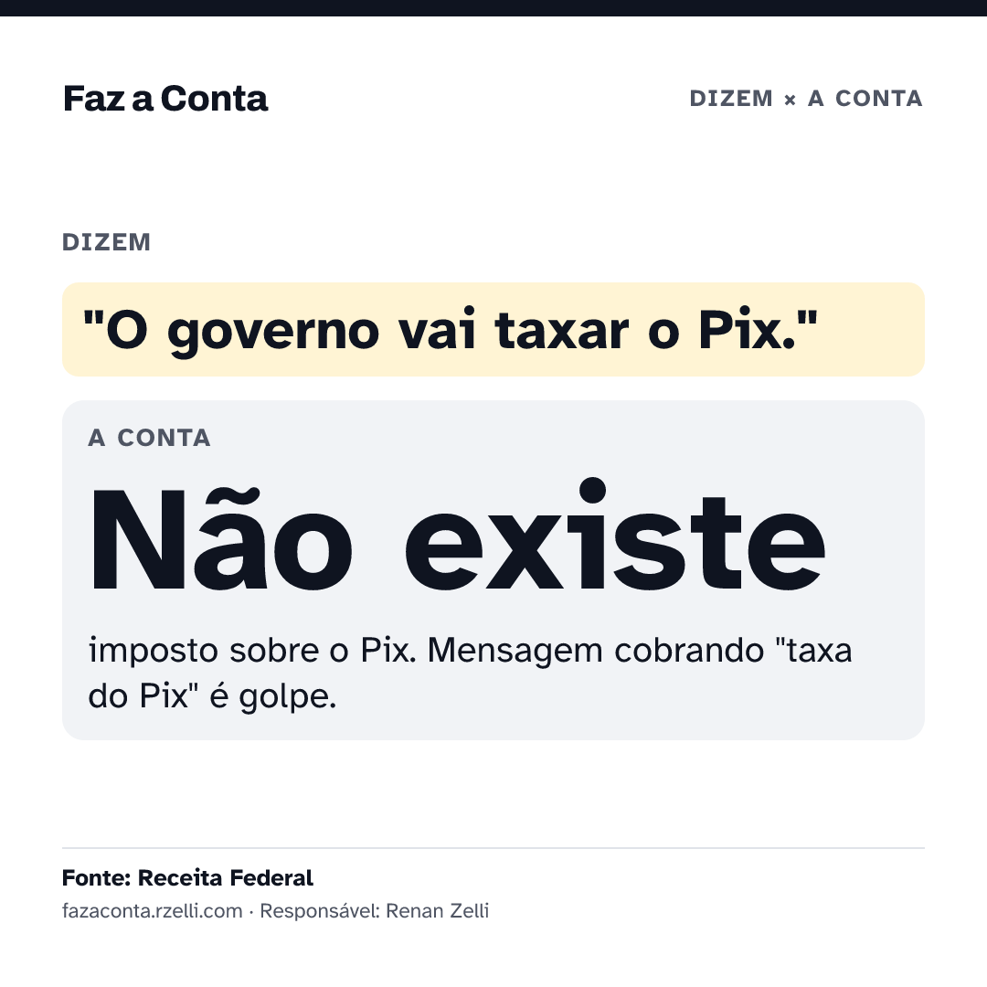 Imagem para mandar: "O governo vai taxar o Pix." Não existe imposto sobre o Pix. Quem cobra "taxa do Pix" é golpista.
